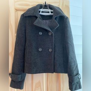Crop style pea coat. Darker gray in color. Size small. Excellent condition.